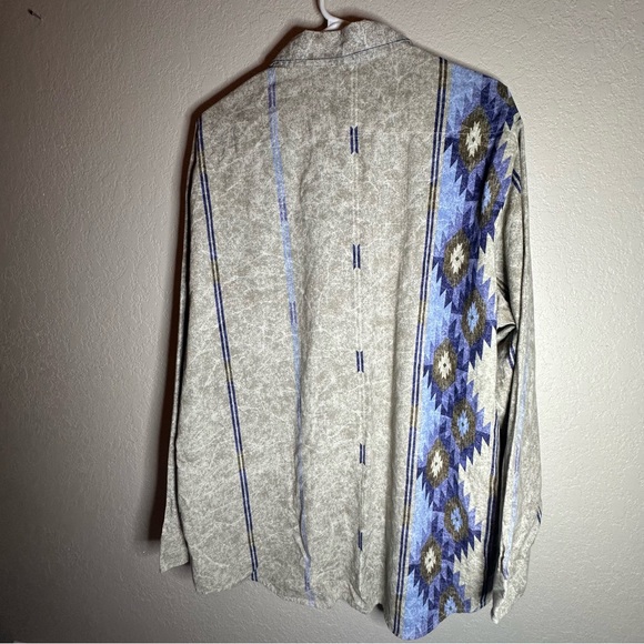 John Blair Men's Casual Western Patterned Button-Down Shirt - Beige and Blue - Picture 2 of 5